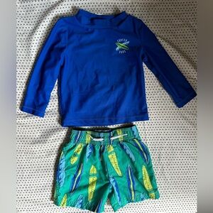 Like New Sz 18 months long sleeve rash guard with matching board shorts